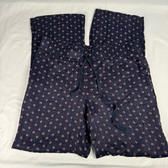 LOFT Pant Women Viscose Pull On Navy Geo Print Wide Leg Lounge Size 2 FLAW - Picture 1 of 11